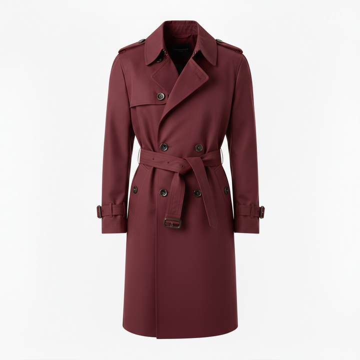 Men’s Classic Double-Breasted Trench Coat – Bordeaux Red