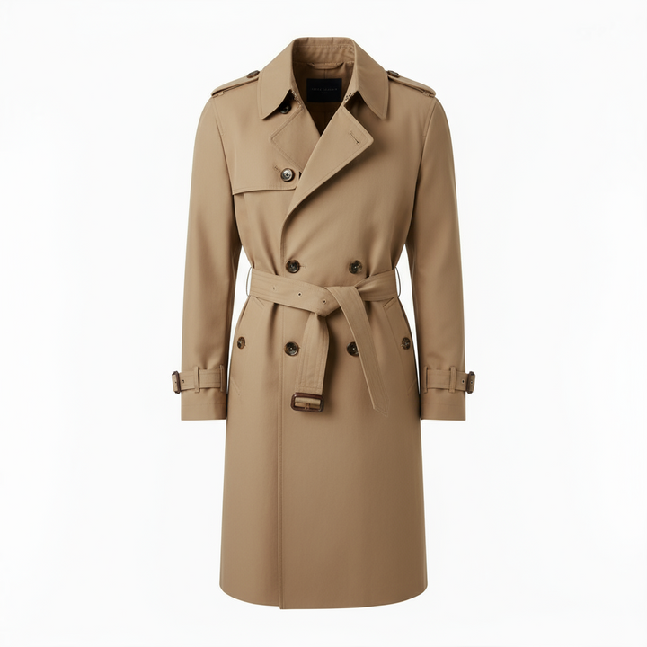 Men’s Classic Double-Breasted Trench Coat – Beige