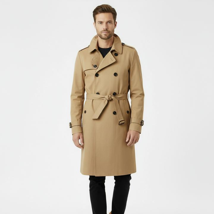 Men’s Classic Double-Breasted Trench Coat – Beige