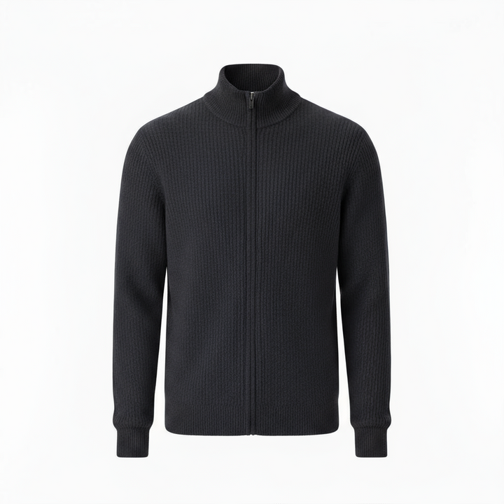 Men’s Ribbed Full-Zip Sweater – Navy Blue