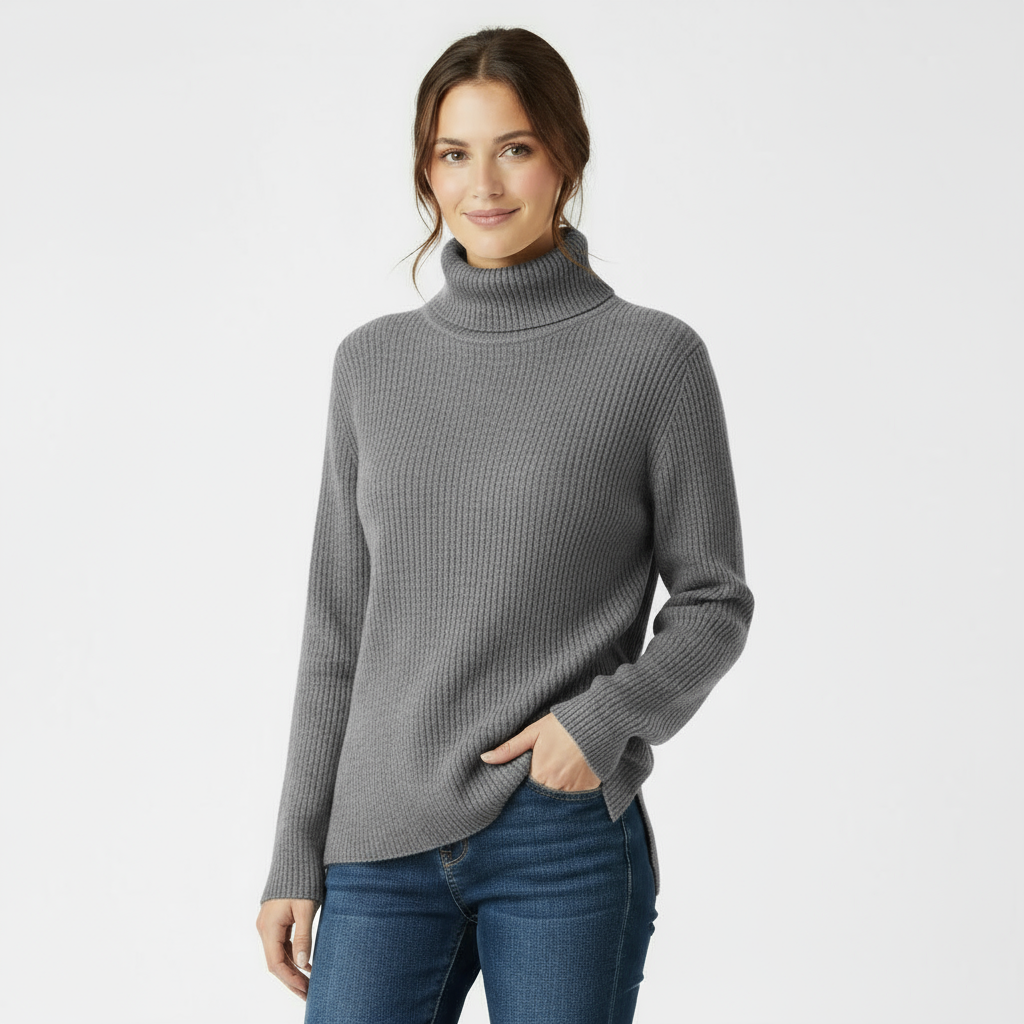 Women’s Ribbed Turtleneck Sweater – Ash Gray
