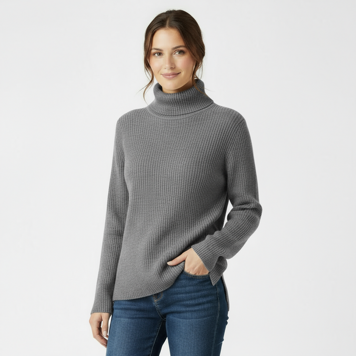 Women’s Ribbed Turtleneck Sweater – Ash Gray