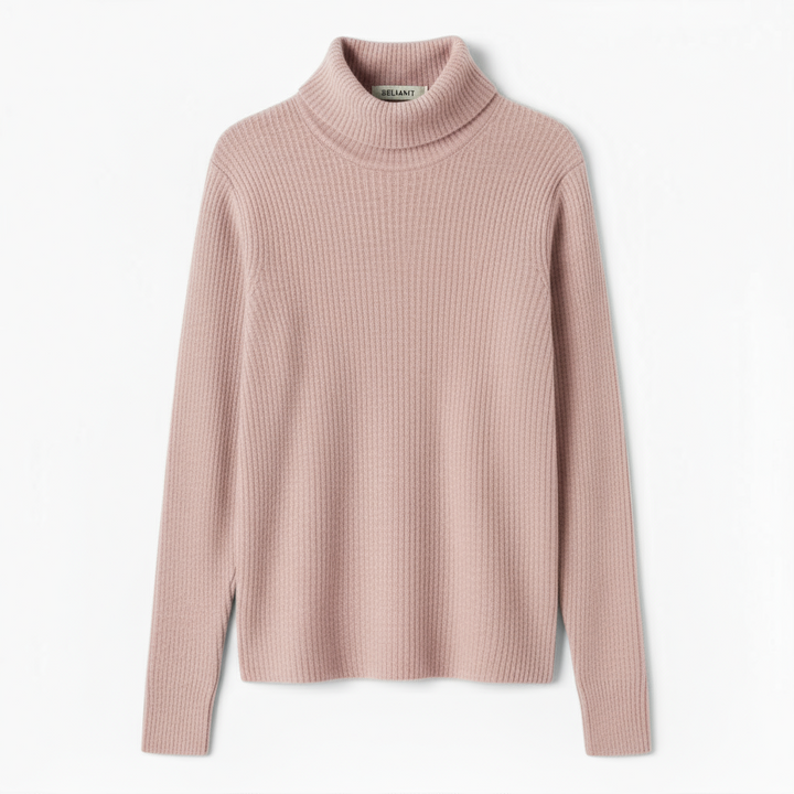 Women’s Ribbed Turtleneck Sweater – Soft Pink