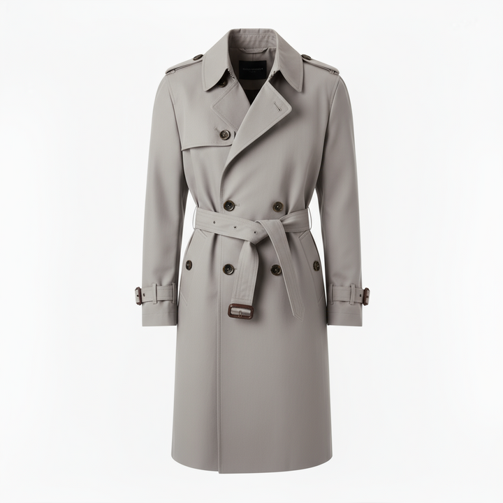 Men’s Classic Double-Breasted Trench Coat – Soft Grey
