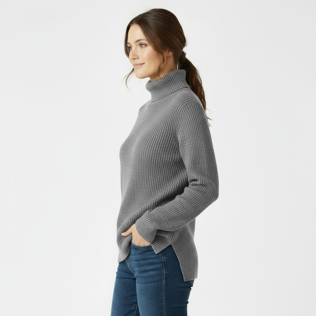 Women’s Ribbed Turtleneck Sweater – Ash Gray
