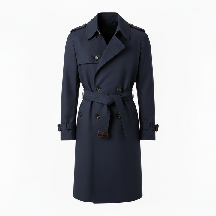 Men’s Classic Double-Breasted Trench Coat – Navy Blue