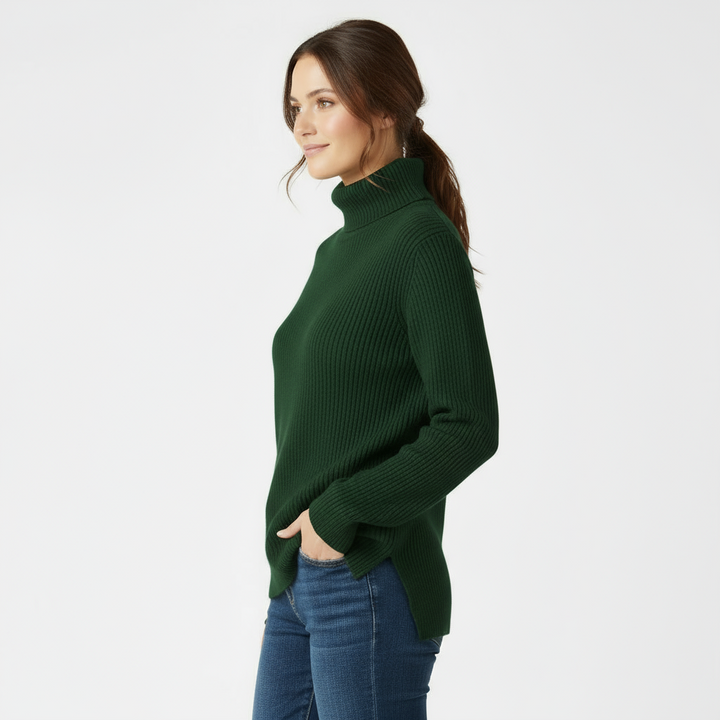 Women’s Ribbed Turtleneck Sweater – Forest Green