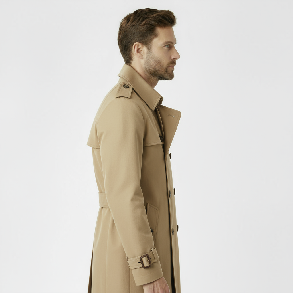 Men’s Classic Double-Breasted Trench Coat – Beige