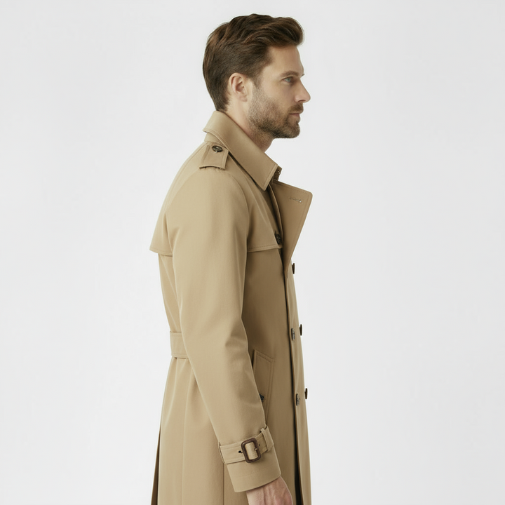 Men’s Classic Double-Breasted Trench Coat – Beige