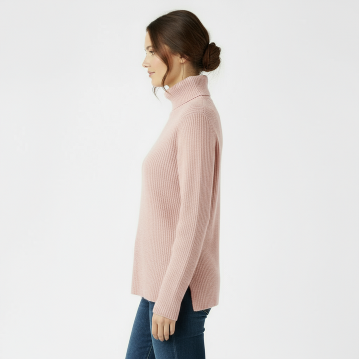 Women’s Ribbed Turtleneck Sweater – Soft Pink