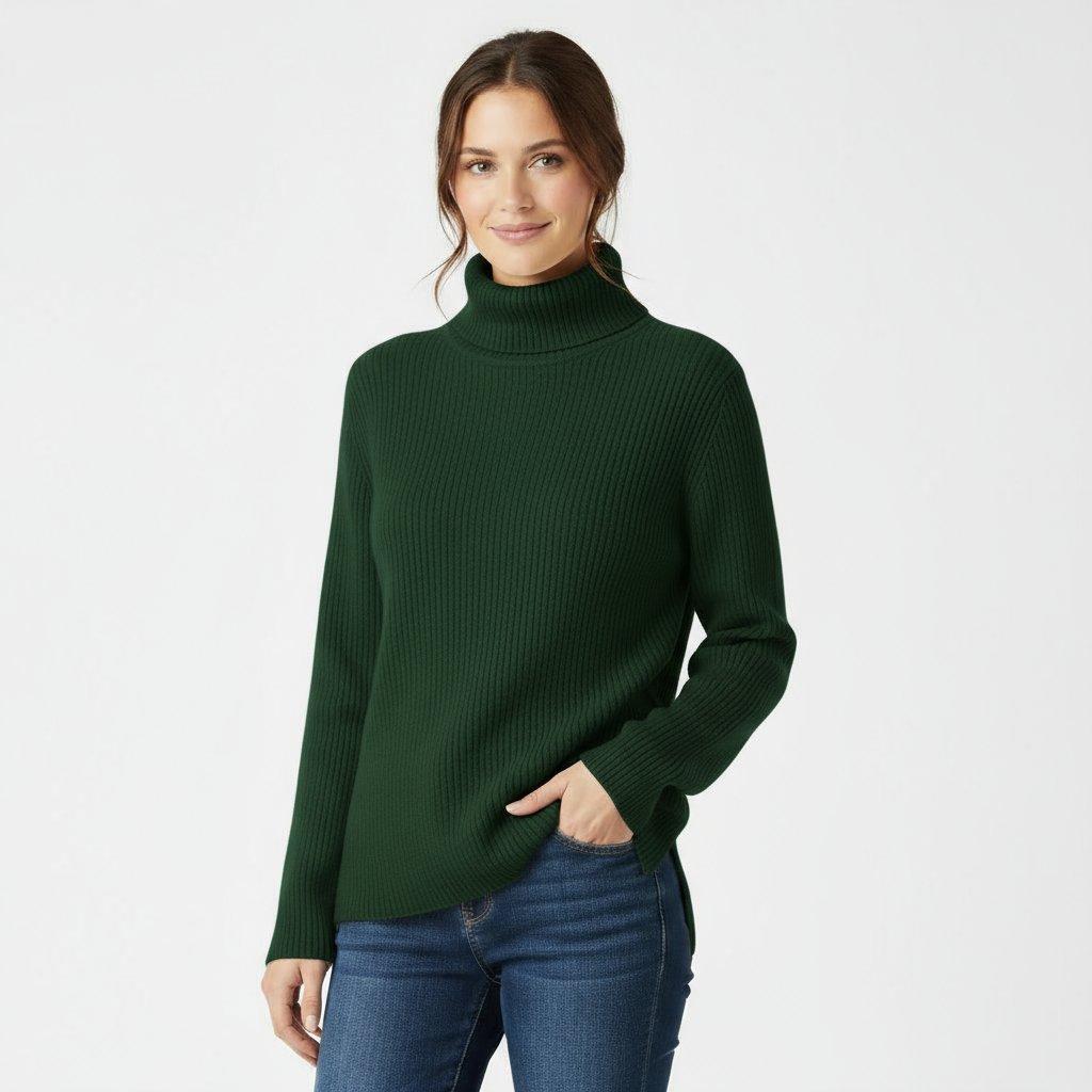 Women’s Ribbed Turtleneck Sweater – Forest Green
