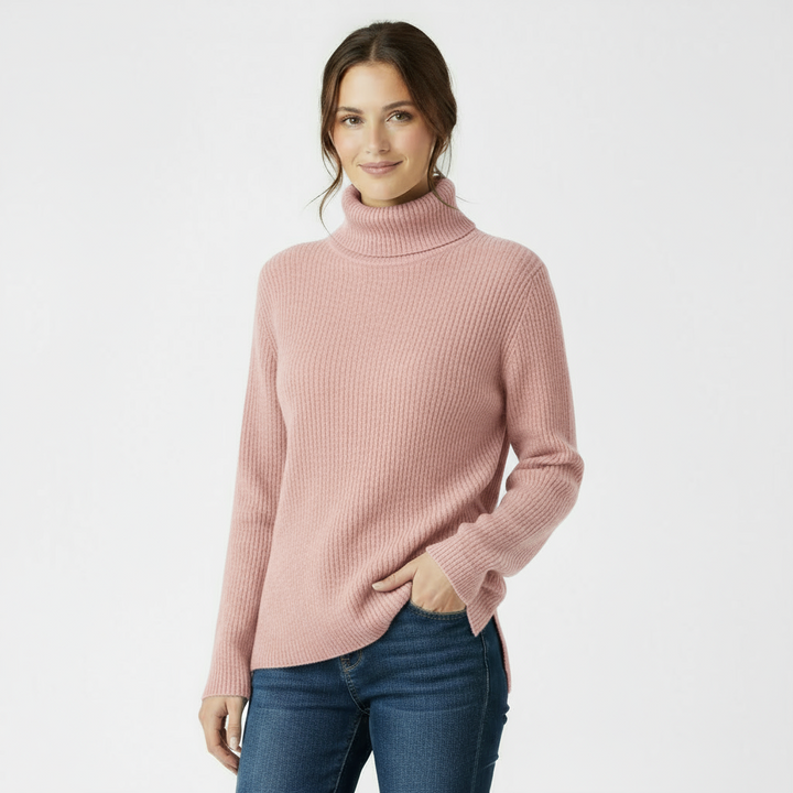 Women’s Ribbed Turtleneck Sweater – Soft Pink