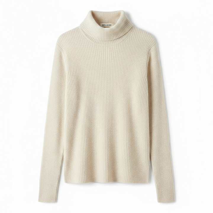 Women’s Ribbed Turtleneck Sweater – Cream Beige